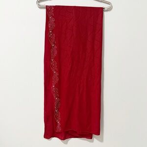 Jessica‎ Red Sheer Scarf Embellished Textured Shaw Coverup Wrap